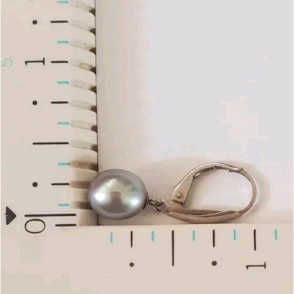 Natural Tahitian Black pearl Earrings 925 Sterling Silver - Picture 3 of 3